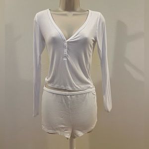 VICTORIA’s SECRET Ribbed Modal Henley Short Set | White | Medium |